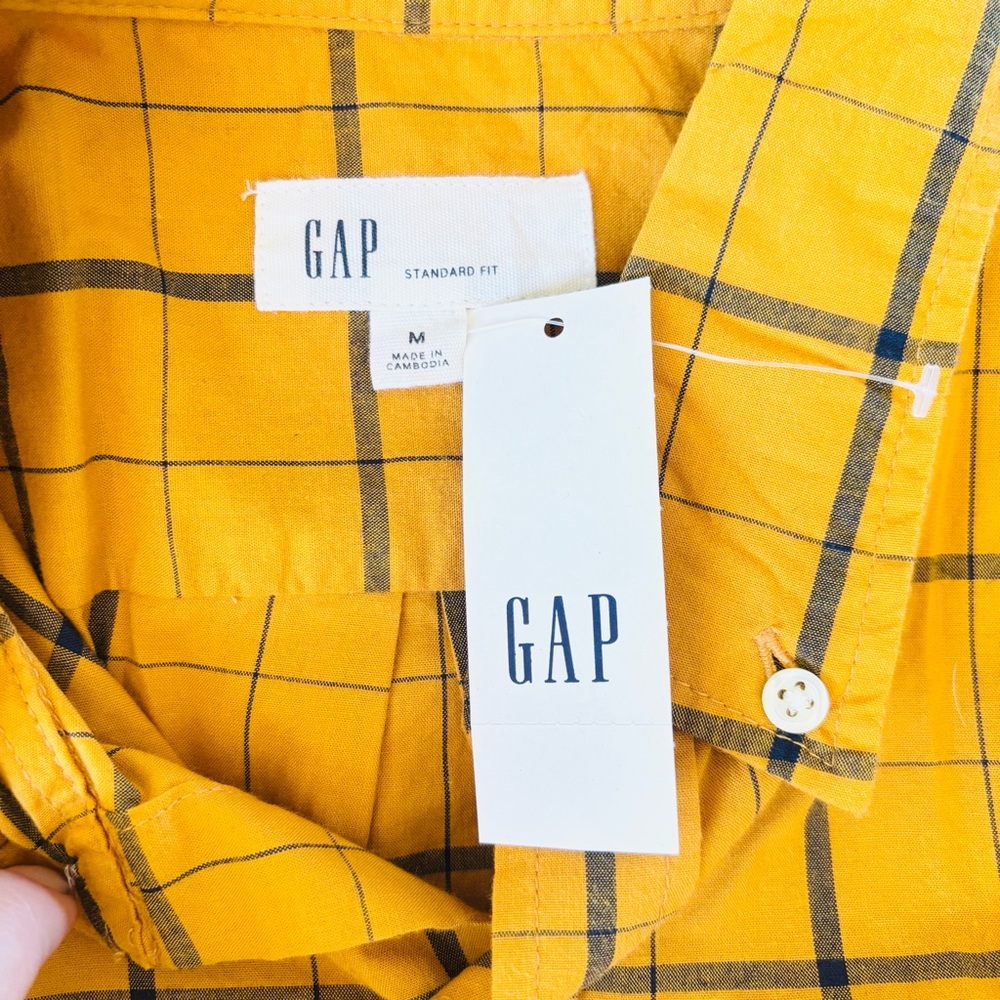 GAP Men's Mustard Plaid Button-Down Shirt NWT - Picture 2 of 12